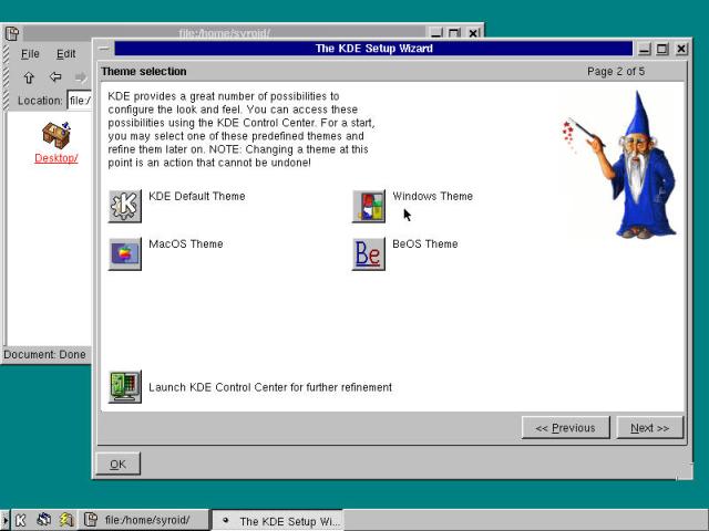 The KDE Setup Wizard in a KDE desktop, using the 
