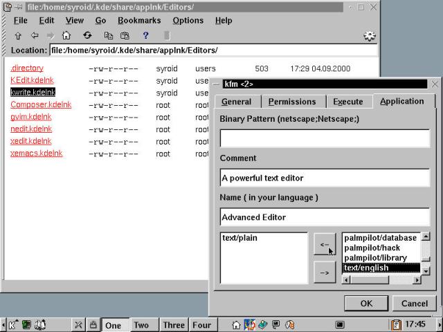 Setting up a mime type affiliation for an application in KDE.