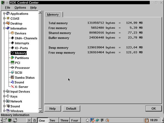 The Memory information view from the KDE Control Center.