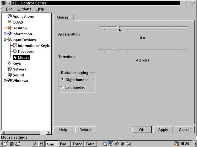 Configuring mouse behavior in the KDE Control Center.
