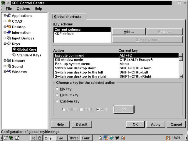 The Global shortcuts (Global Keys) view in the KDE Control Center.