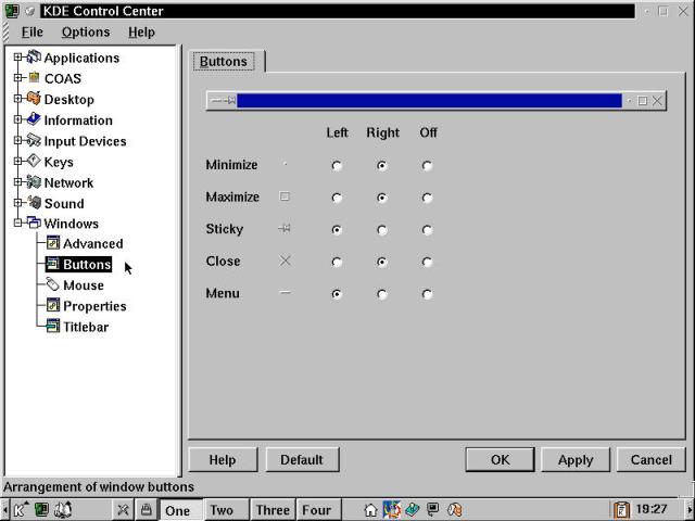 Configuring window title bar buttons from the KDE Control Center.