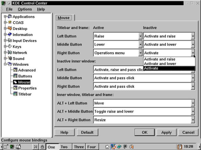 More Window/Mouse interactions configured in the KDE Control Center.