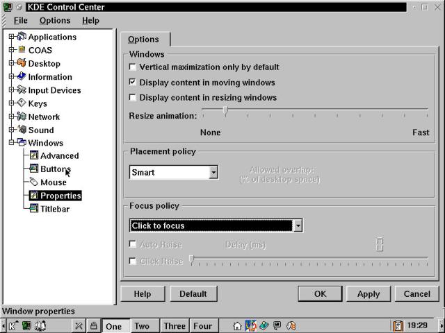 The Window Properties (Options) view from the KDE Control Center.