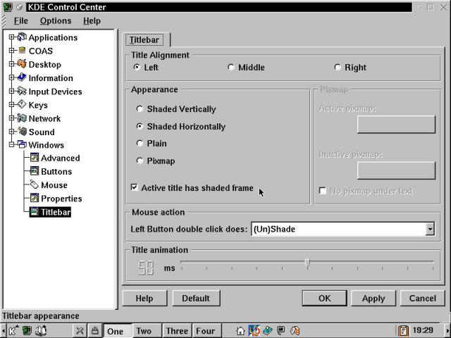 Window titlebar configuration with the KDE Control Center.