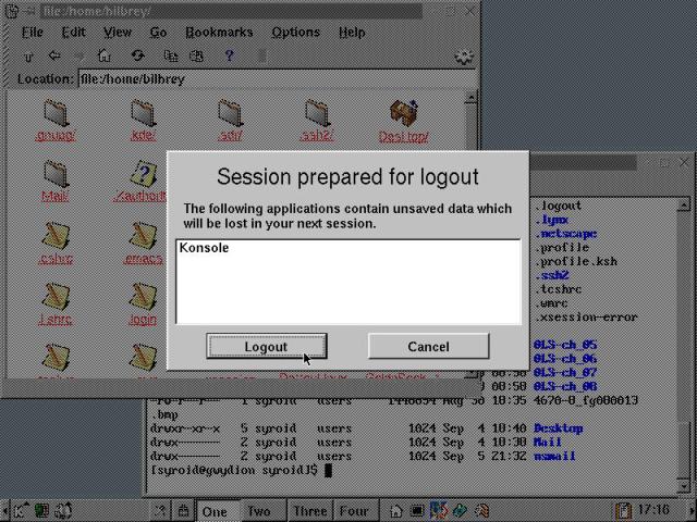 KDE displays a confirmation dialog box prior to a logout.
