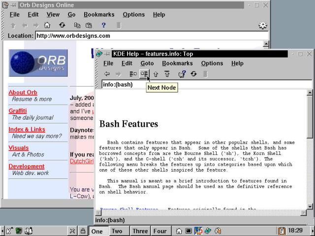 The KDE Help browser, with features very similar to the KDE File Manager.