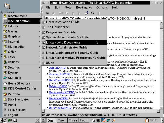 The OpenLinux Documentation Menu, including HOWTO documents.